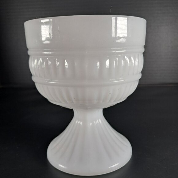 Vintage MCM Milk Glass Bowl With Pedestal Ribbed Base Farmhouse, Cottage Core - Picture 1 of 12